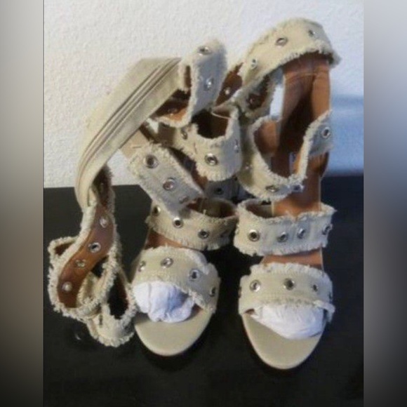 CAPE ROBBIN HIGH HEEL DENIM SANDALS SIZE 8.5 - Picture 6 of 10
